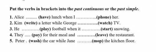 Put the verbs in brackets into the past continuous or the past simple. 1. Alice (have) lunch when I
