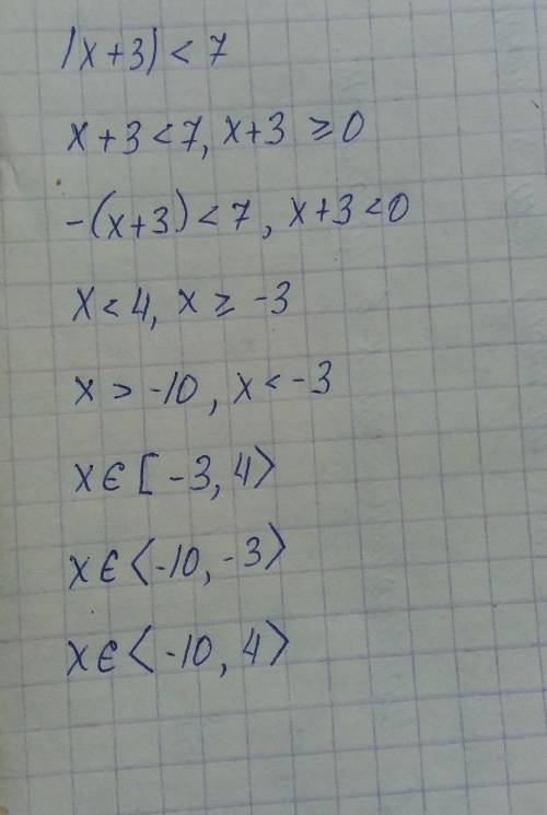 Решите неравенство |x+3|<7​