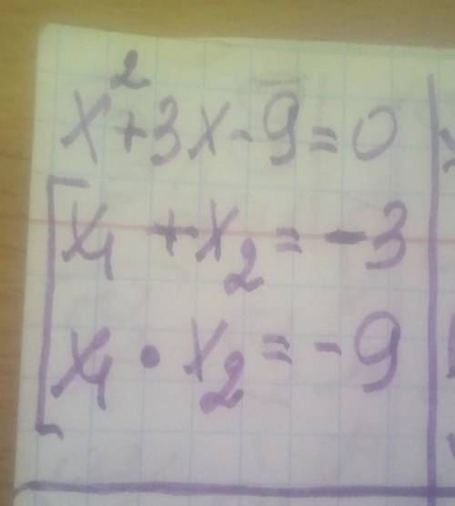 Знайдіть добуток коренів квадратного рівнянняx x²+3x-9=0​