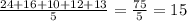 \frac{24+16+10+12+13}{5}=\frac{75}{5}=15