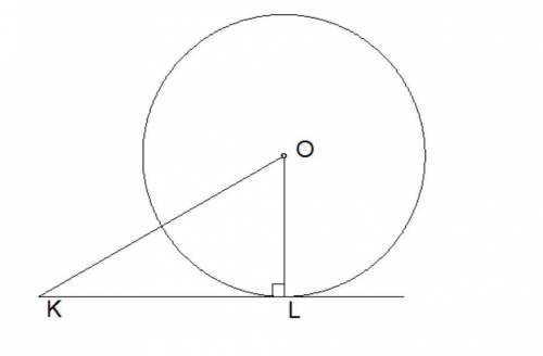 ∢ OKL = 30°.   Отрезок касательнойLK = 6,23–√ дм. Найди длину окружностиC= π дм. (Если необходимо, о