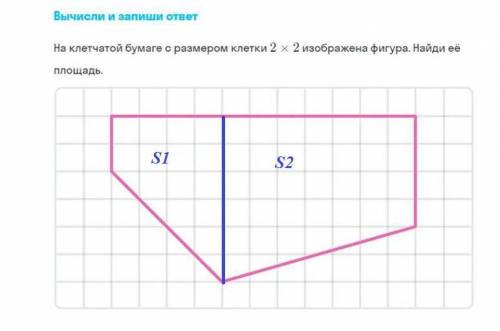 На клетчатой бумаге с размером 2х2 изображена фигура. Найдите ее площадь.