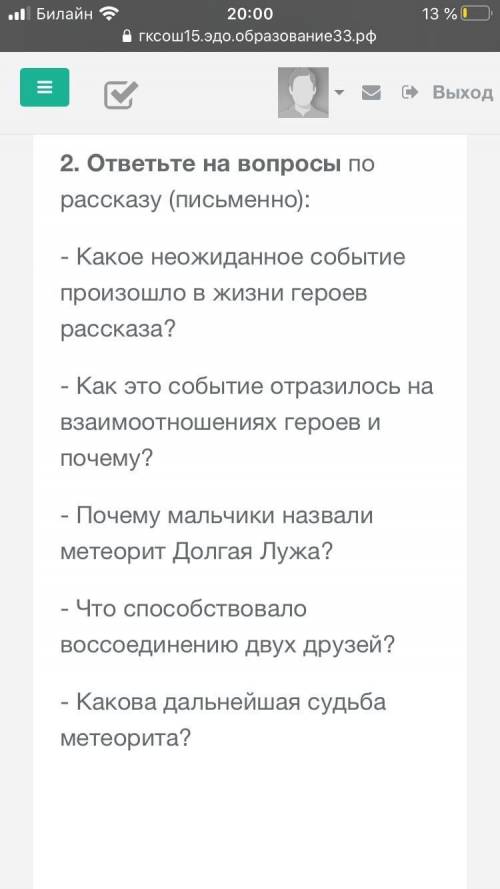 ответьте на вопросы метеорит долгая лужа
