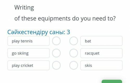 Writing of these equipments do you need to? play tennis bat go skiing racquet play cricket skis​
