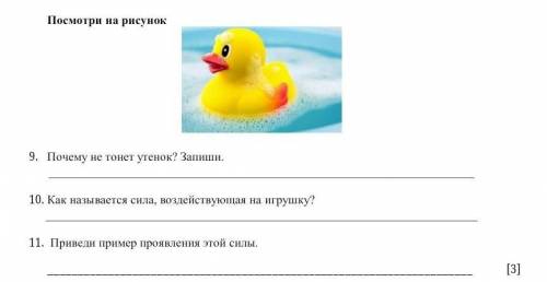 9.смотреть рисунок Почему утёнок не тонет запиши 10.как называется сила,воздействующая на игрушку?11
