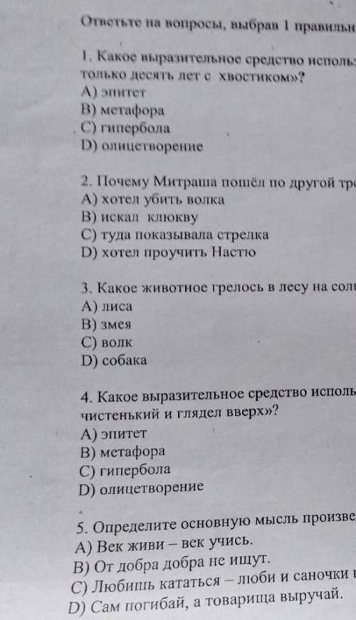 1. Какое выразительное средство использовано в описании Митраши: «Ему было всего только десять лет с