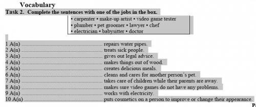 Task 2. Complete the sentences with one of the jobs in the box. • carpenter • make-up artist • video