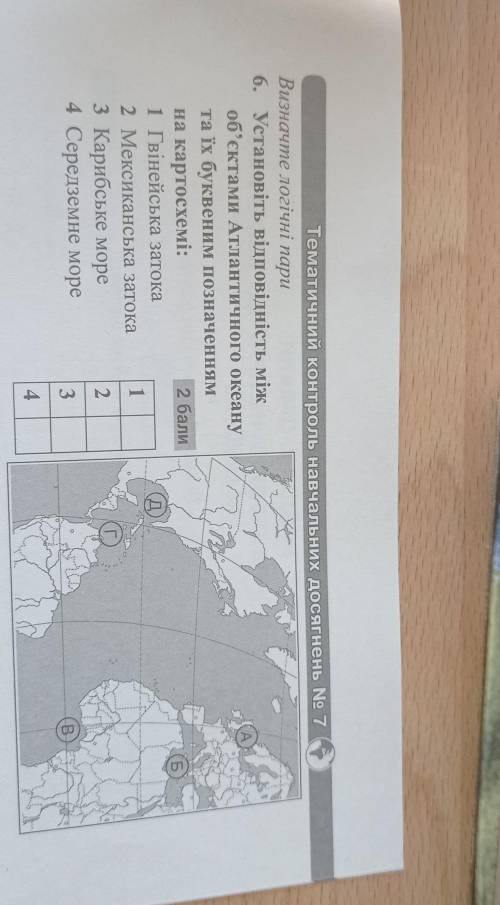 А Визначте логічніпари1. Установіть відповідність міжоб'єктами Атлантичного океанута їх буквеним поз