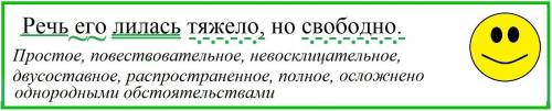 Сделайте синтаксический разбор данного предложения: Речь его лилась тяжело, но свободно. (М.Г.)
