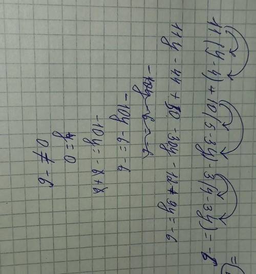 с кратким обьяснением 11(Y-4)+10(5-3Y)-3(4-3Y)=-6