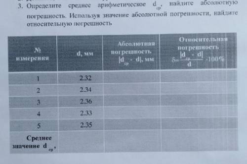 Определите среднее арифметическое d ср, найдите абсолютную. Погрешность используя значения абсолютно