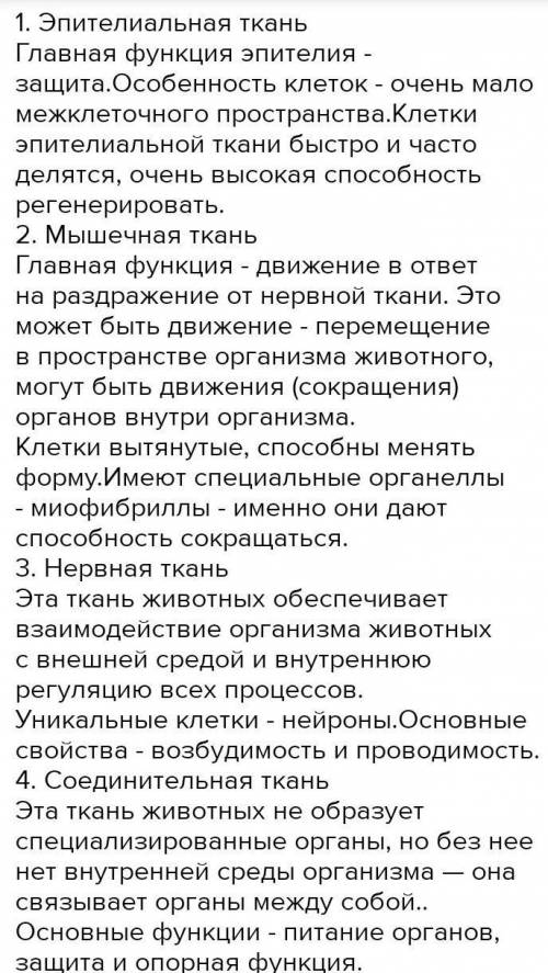 Назовите основную особенность тканей животного организма ​