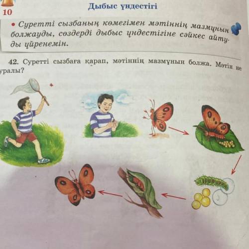 42. Суретті сызбаға қарап, мәтіннің мазмұнын болжа. Мәтін не туралы?