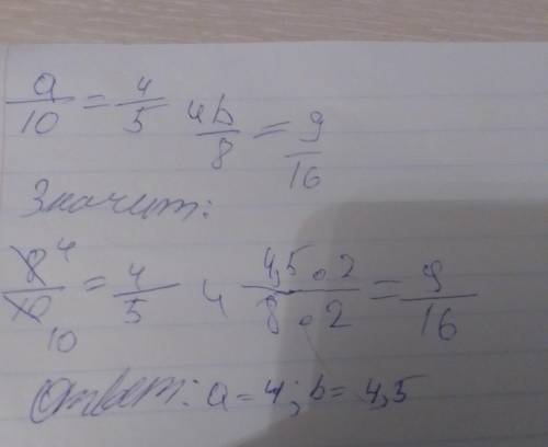 Найдите а и b, если: a/10=4/5 и b/8=9/16