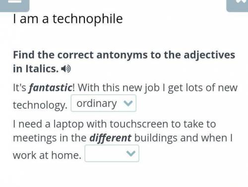 I am a technophile Find the correct antonyms to the adjectives in Italics. It's fantastic! With this