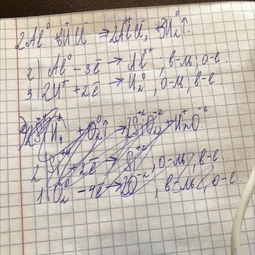 Расставьте коэфиценты методом электронного баланса. 1)Al+HCl->AlCl3+H2. 2)SiH4+O2->SiO2+H2O