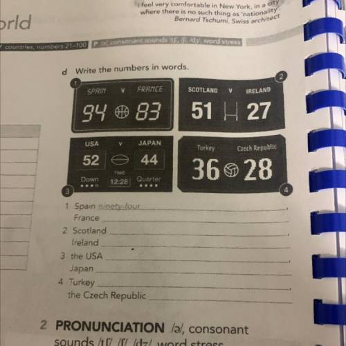 1 Spain ninety-four France 2 Scotland Ireland 3 the USA Japan 4 Turkey the Czech Republic