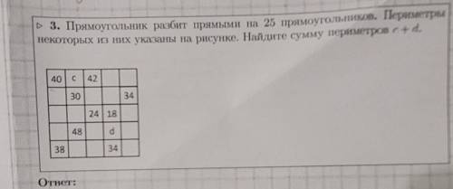 Прямоугольник разбит прямыми на 25 прямоугольников. Периметр некоторых из них указано на рисунке. На