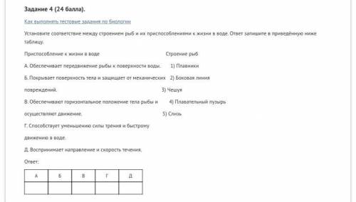 Установите соответствие между строением рыб и их при к жизни в воде. ответ запишите в приведённую ни