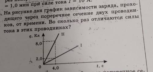 На рисунке дан график зависимости заряда, прохо- дящего через поперечное сечение двух проводни- коз,
