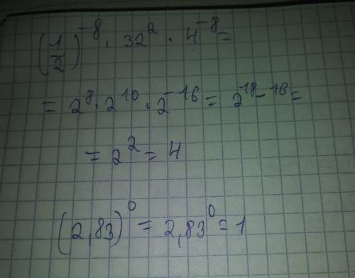Нужна . Вычеслить (1/2)^-8*32^2*4 (2,83)^)=