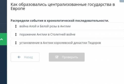 ❗Распредели события в хронологической последовательности.  война Алой и Белой розы в Англии  пораж
