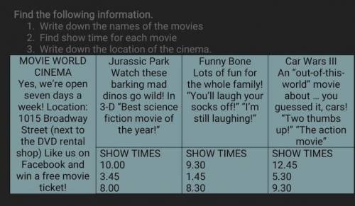 Find the following information