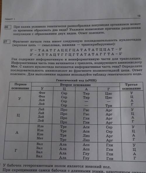 Фрагмент начала гена имеет следующую последовательность... 27 номер быстро