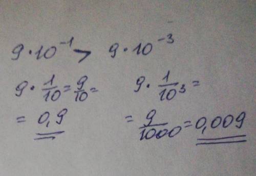 Що більще 9×10-¹ чи 9×10-³