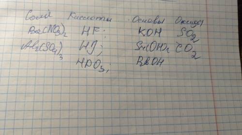 Распределить вещества на соли, кислоты, основание, оксид (на фото)