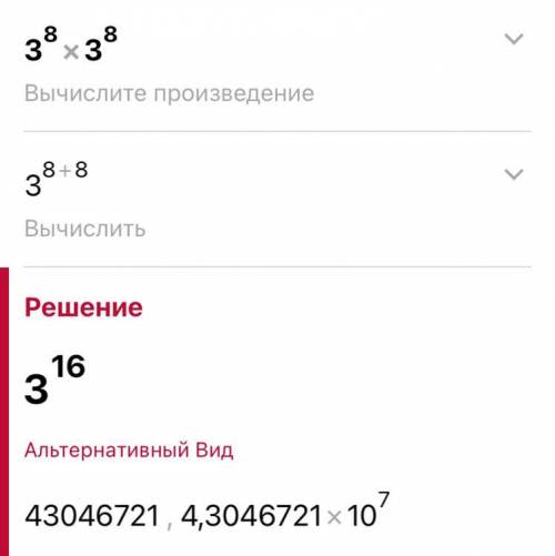 3 в степени 8 умножить на 3 в степени 8