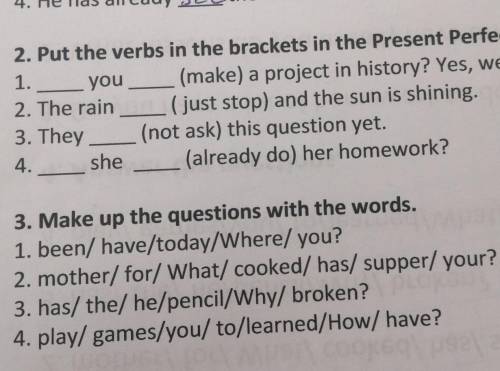 2. Put the verbs in the brackets in the Present Perfect Tense. 1. you (make) a project in history? Y