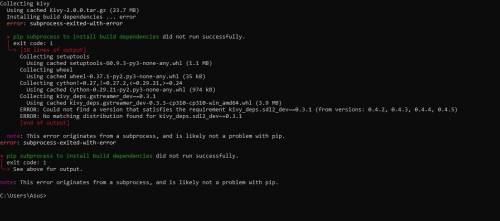 Язык программирования python. Когда пытаюсь скачать модуль kivy выдает ошибку.Что делать? Напишите л